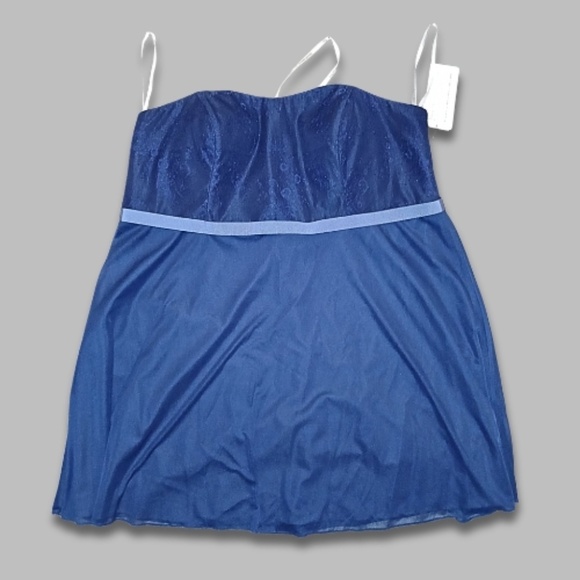 David’s Bridal Mini Dress Strapless Empire Waist Lace Satin Marine Blue W 26 NWT - Picture 2 of 4